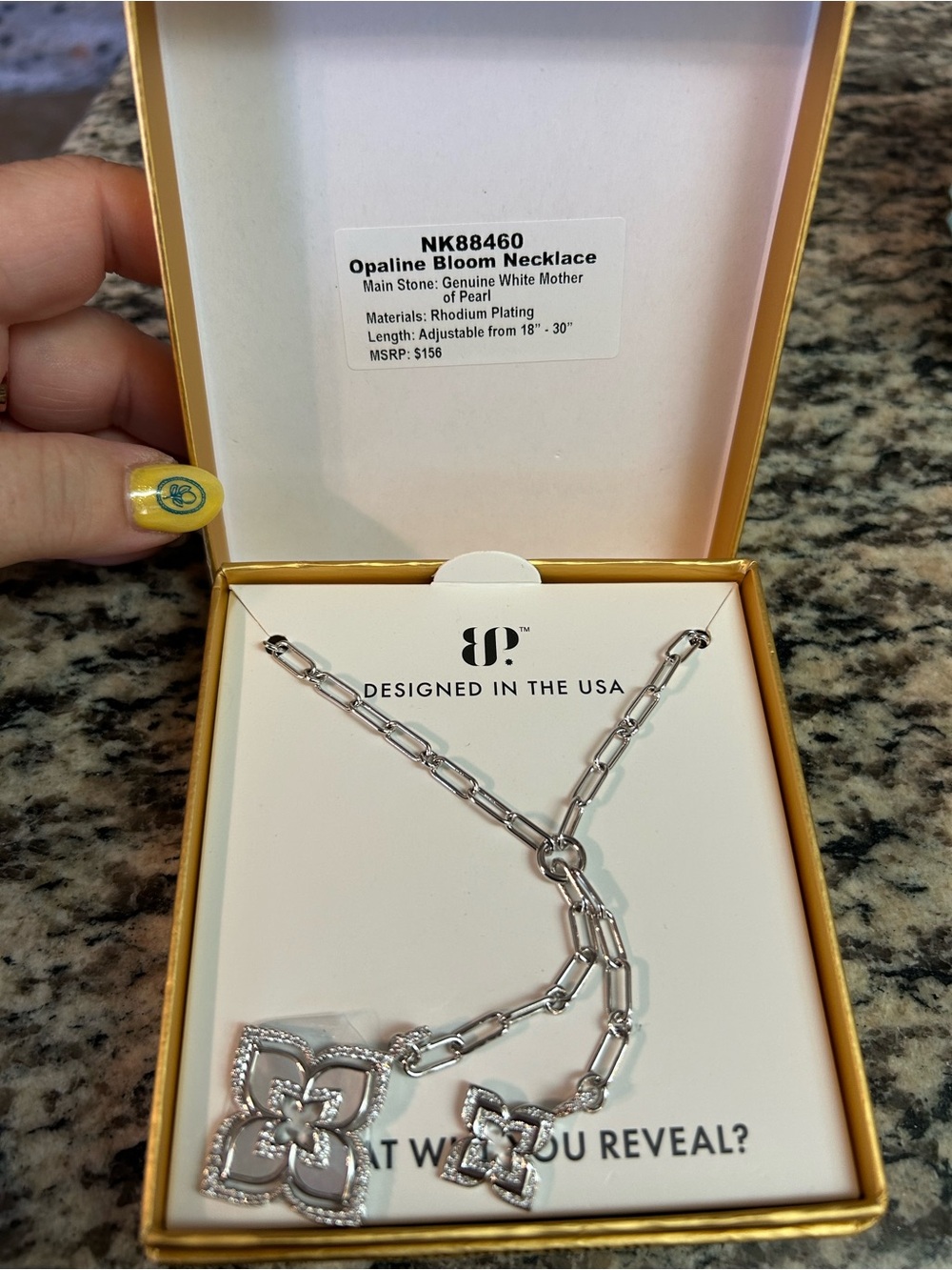 Clover Rhodium-Plated Necklace with White Mother-of-Pearl Accents